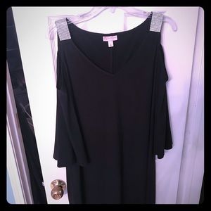 Black, cold shoulder dress, embellished straps.